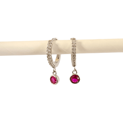 Ruby Accent CZ Hoop Earrings