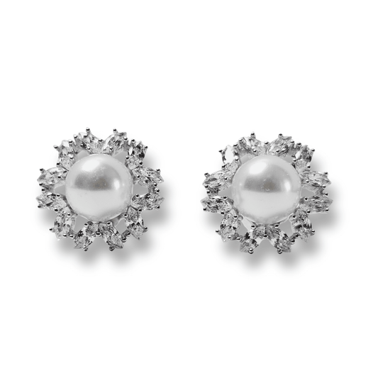 Pearl Halo CZ Stud Earrings