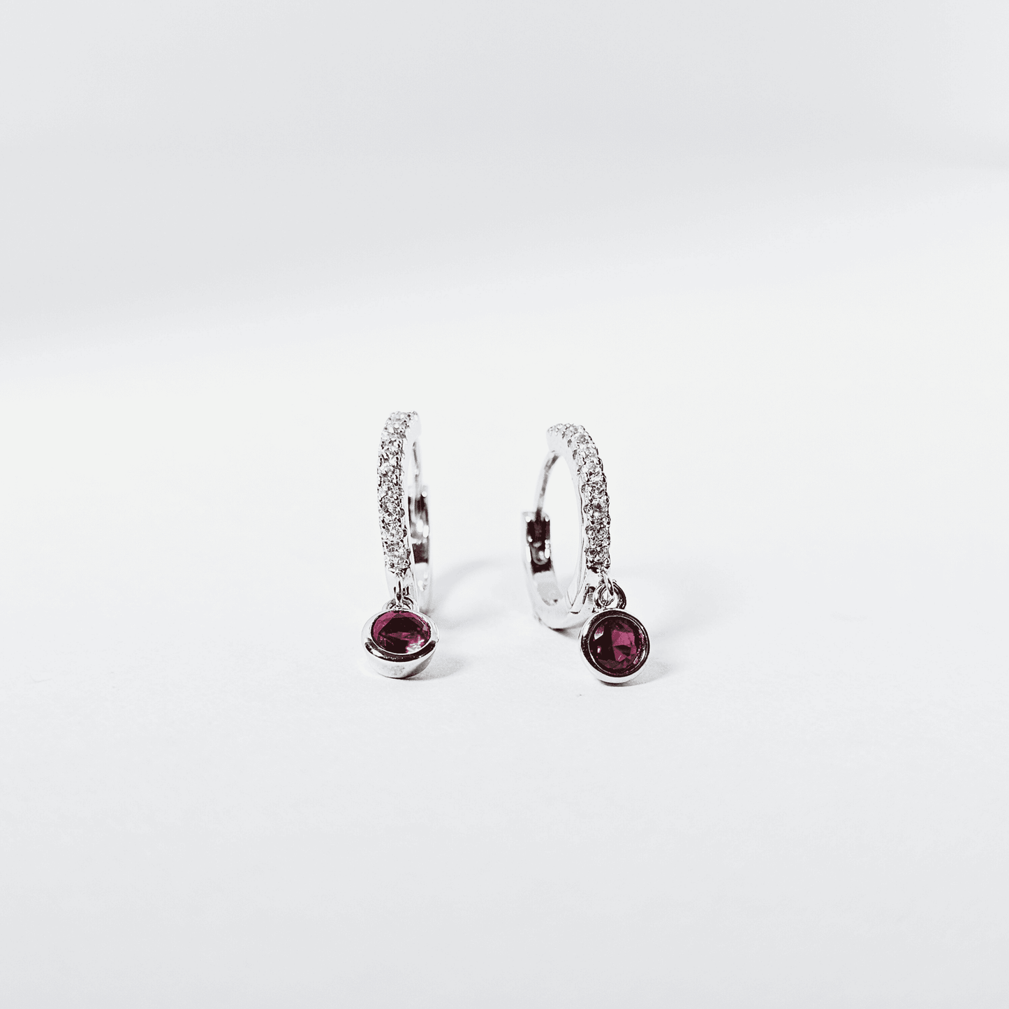 Ruby Accent CZ Hoop Earrings
