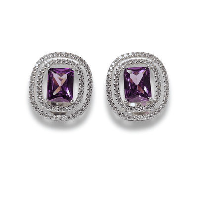 Violet Cushion Halo Stud Earrings
