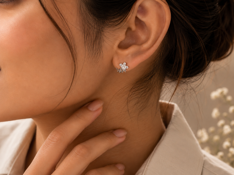 AANYA Bloom Petal CZ Floral Stud Earrings