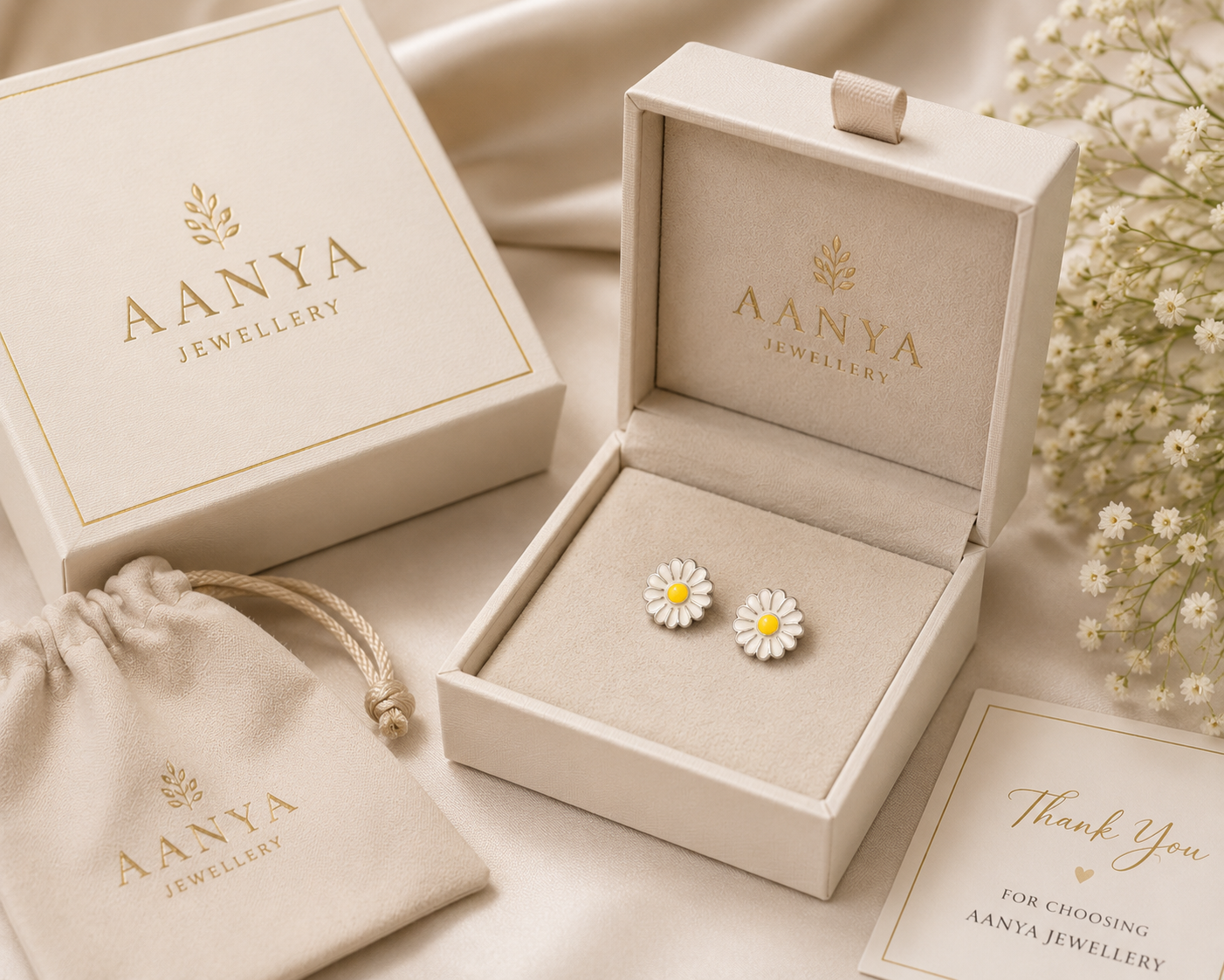 AANYA Daisy Bloom Enamel Flower Stud Earrings
