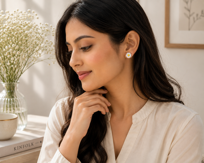 AANYA Daisy Bloom Enamel Flower Stud Earrings