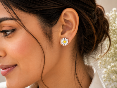 AANYA Daisy Bloom Enamel Flower Stud Earrings