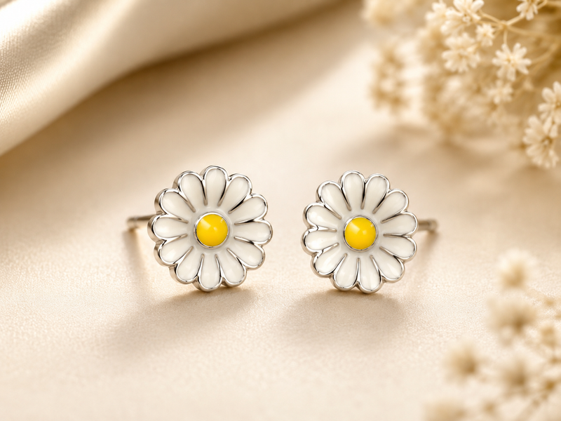 AANYA Daisy Bloom Enamel Flower Stud Earrings