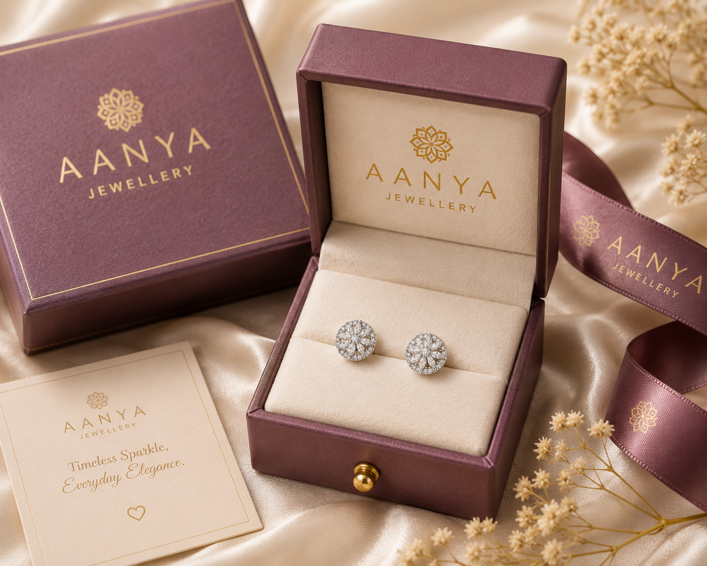 AANYA Radiant Bloom Halo CZ Stud Earrings