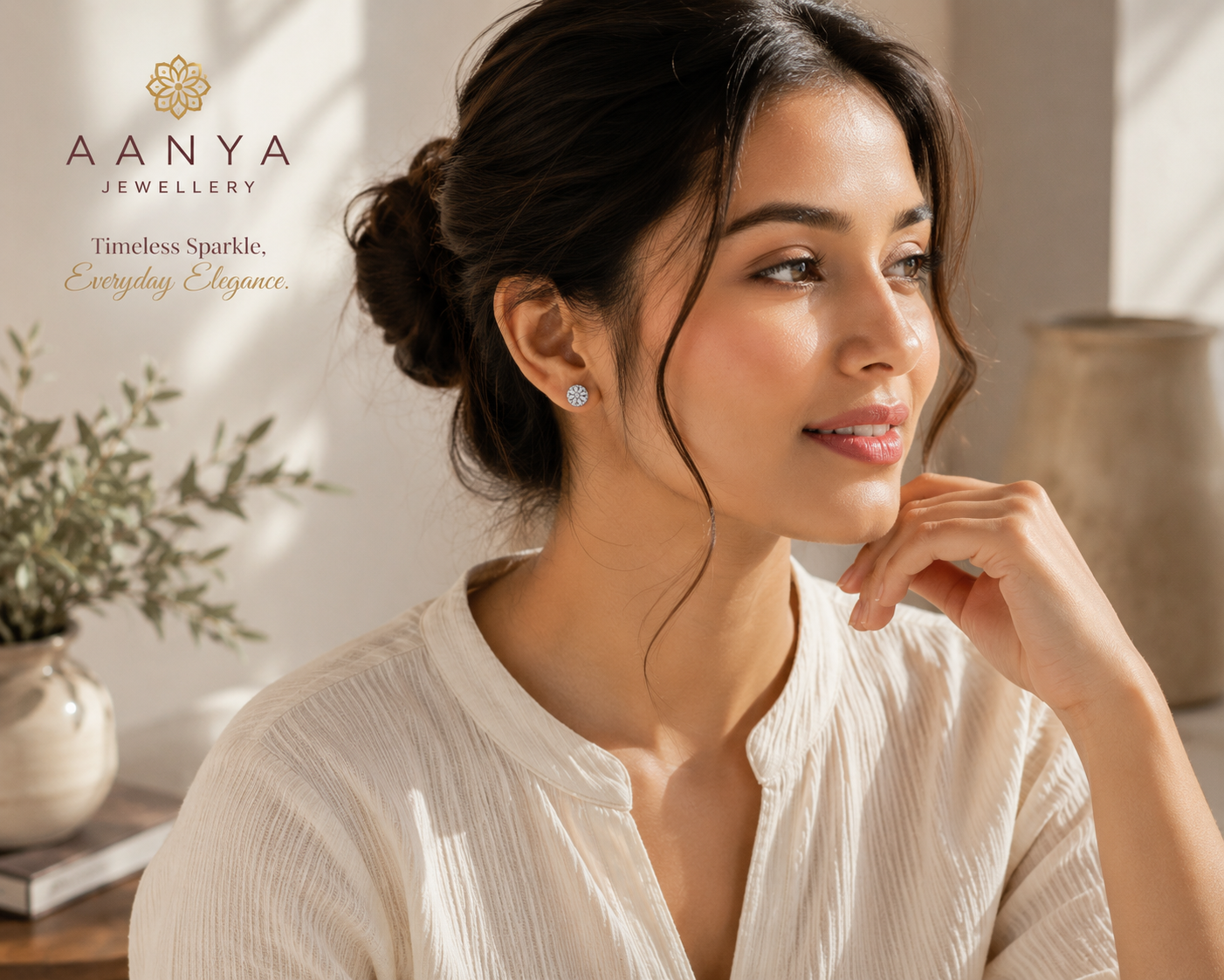 AANYA Radiant Bloom Halo CZ Stud Earrings