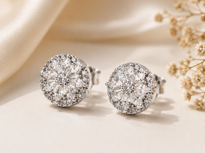 AANYA Radiant Bloom Halo CZ Stud Earrings