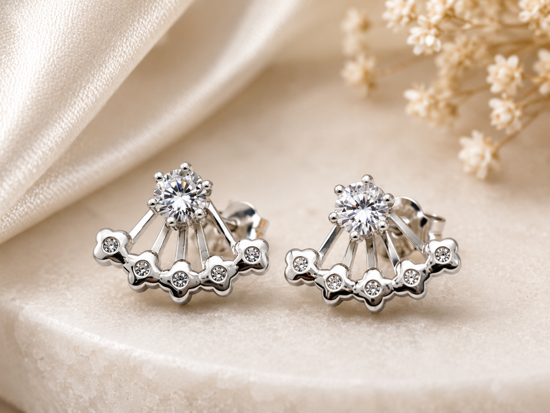 AANYA Celestial Crown Jacket CZ Stud Earrings