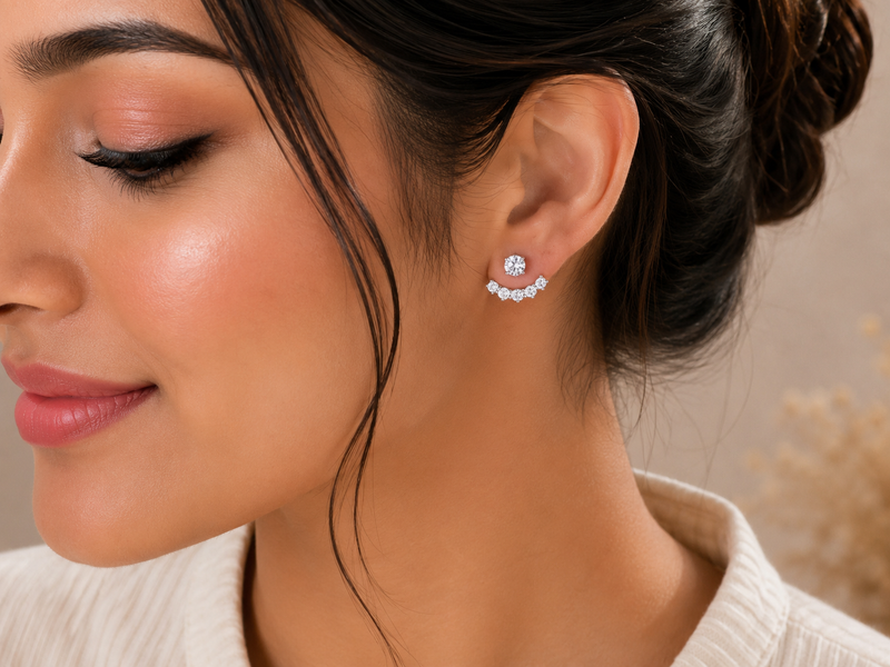 AANYA Celestial Crown Jacket CZ Stud Earrings