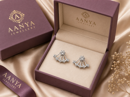 AANYA Celestial Crown Jacket CZ Stud Earrings