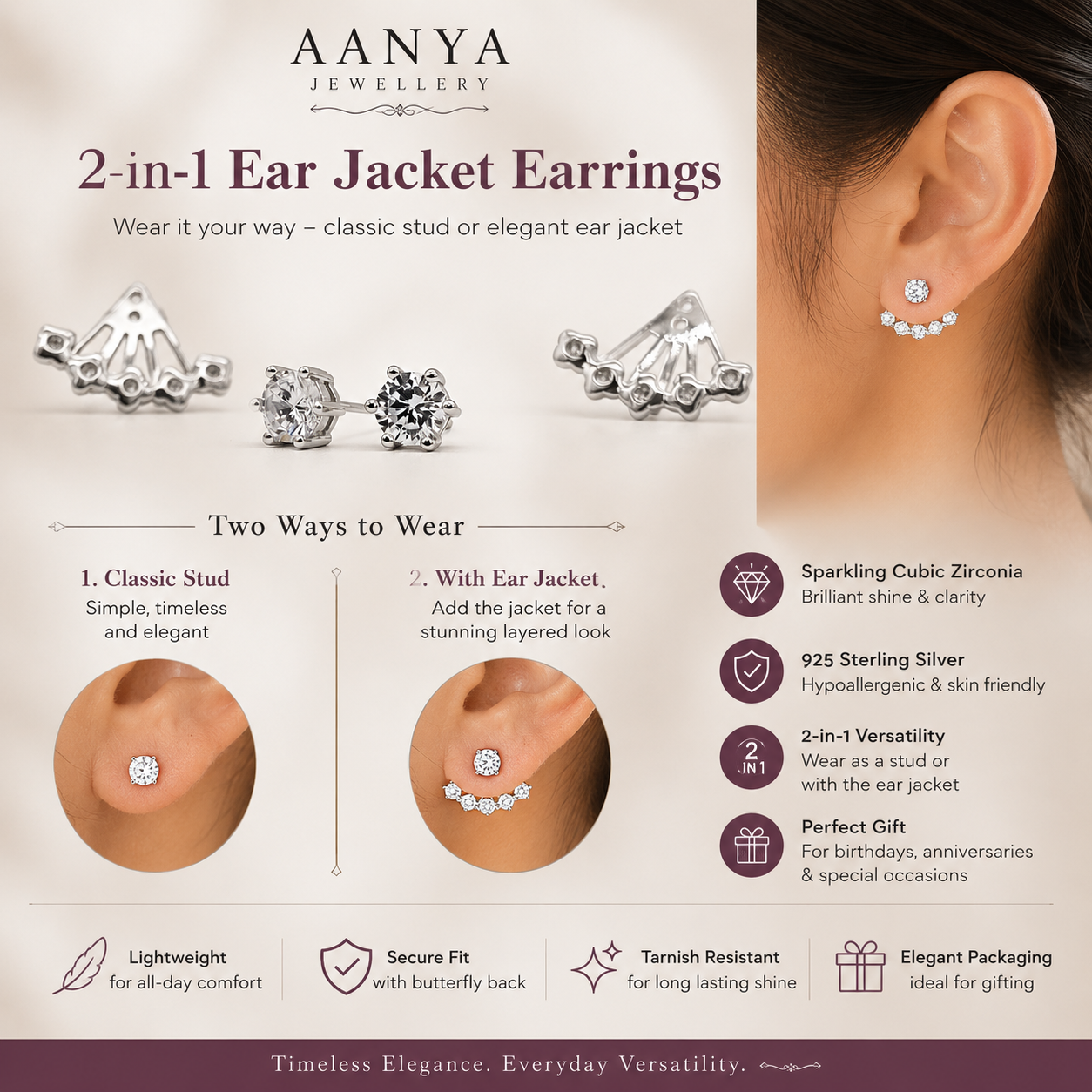 AANYA Celestial Crown Jacket CZ Stud Earrings