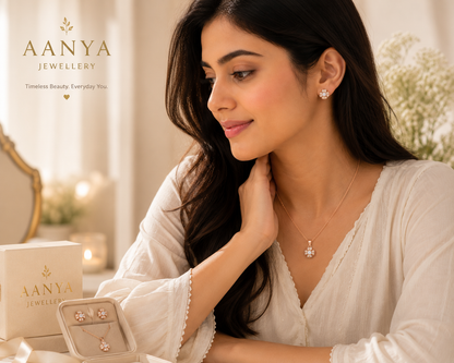 AANYA Radiant Bloom Pendant & Earrings Set