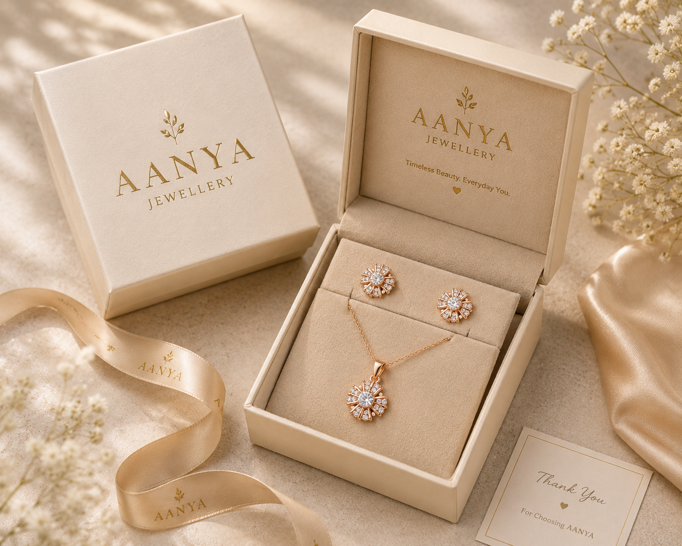 AANYA Radiant Bloom Pendant & Earrings Set