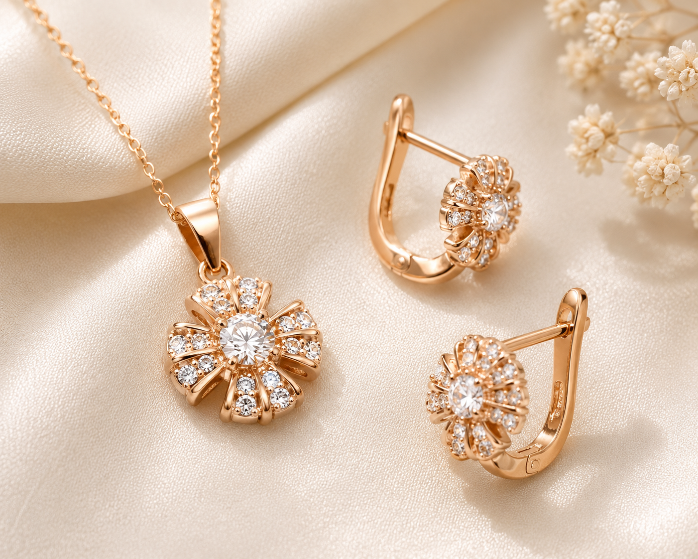 AANYA Radiant Bloom Pendant & Earrings Set