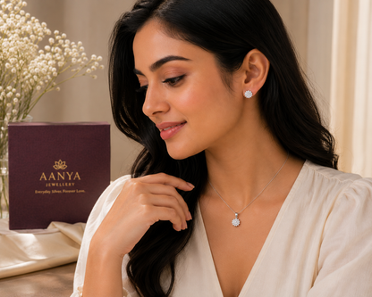 AANYA Sparkling Blossom Pendant & Earrings Set