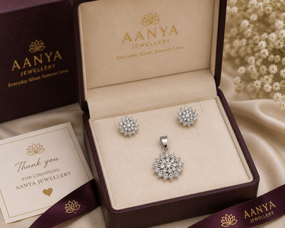 AANYA Sparkling Blossom Pendant & Earrings Set