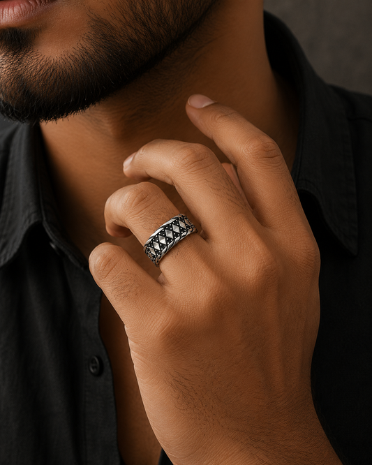 Viking Weave Oxidised Band Ring