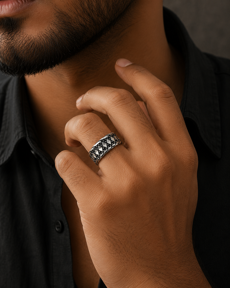 AANYA Viking Weave Oxidised Band Ring
