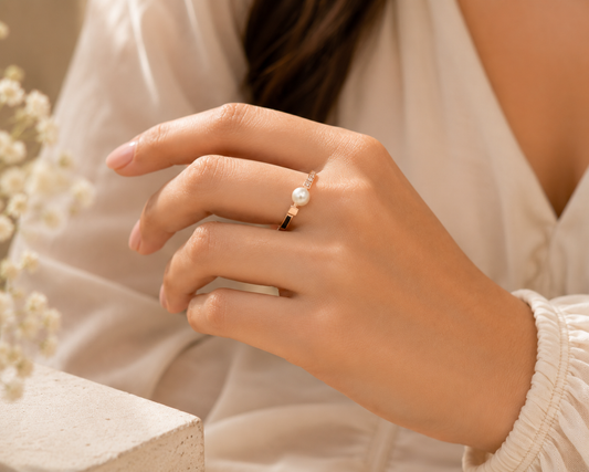 AANYA Elegance Pearl Open Ring