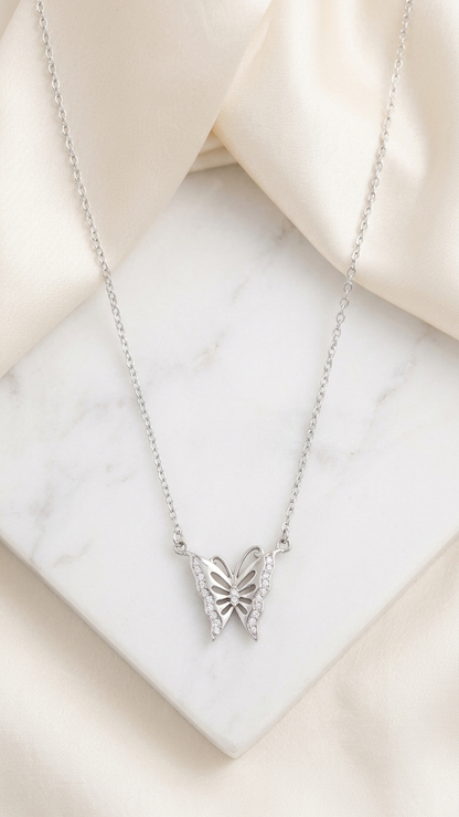AANYA Butterfly Link Silver Pendant Necklace