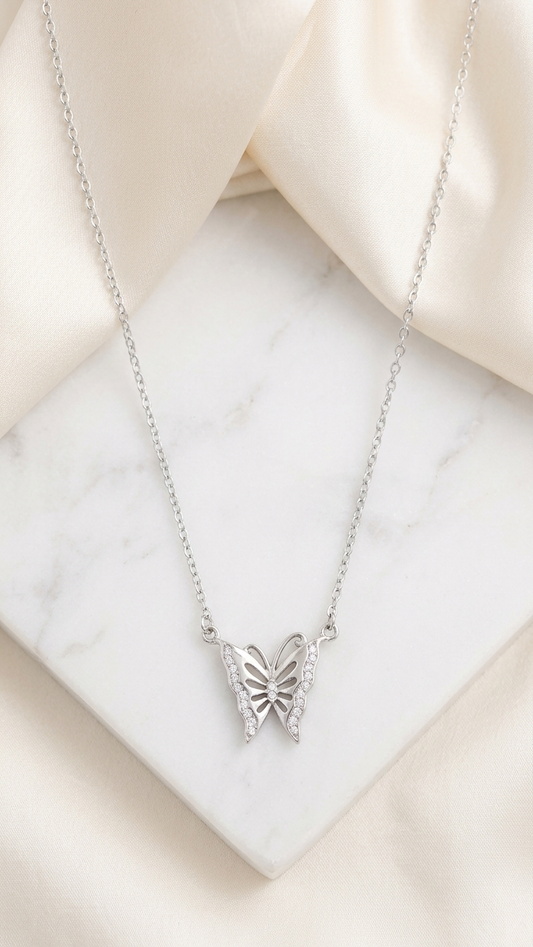 Butterfly Link Silver Pendant Necklace