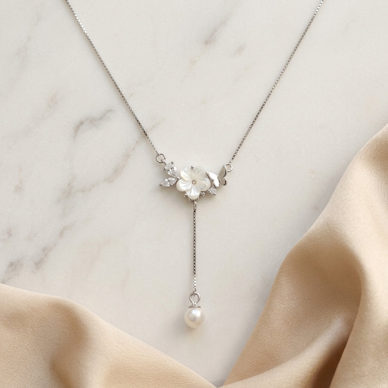 AANYA Floral Butterfly Pearl Drop Necklace