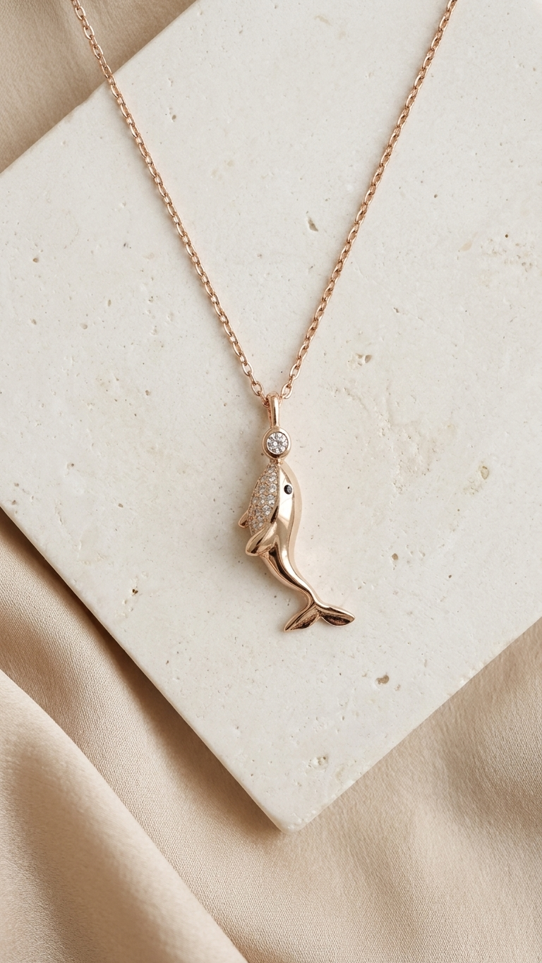 AANYA Dolphin Heart CZ Silver Pendant