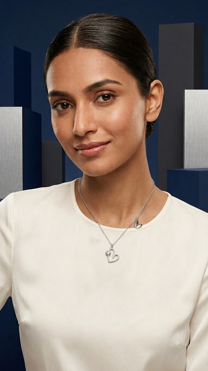 AANYA Smiley Twin Heart CZ Silver Pendant