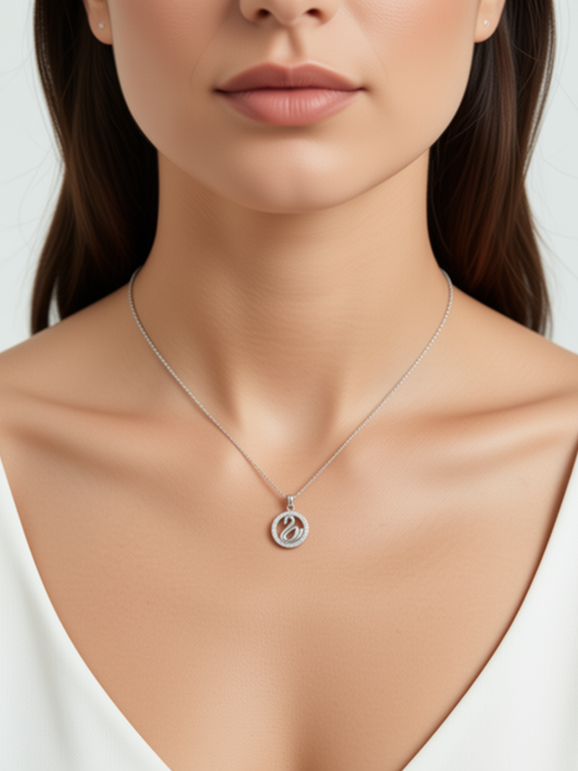 Swan Halo CZ Silver Pendant
