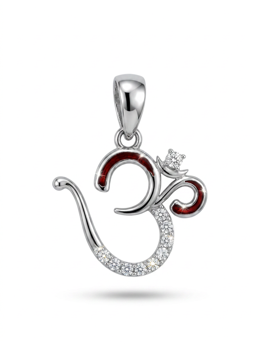 OM CZ Silver Pendant