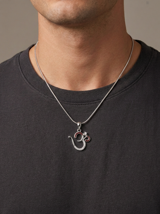 OM CZ Silver Pendant