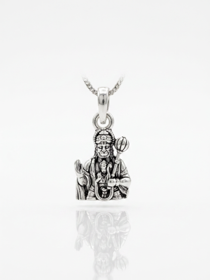 Lord Hanuman Silver Pendant displayed on luxury background
