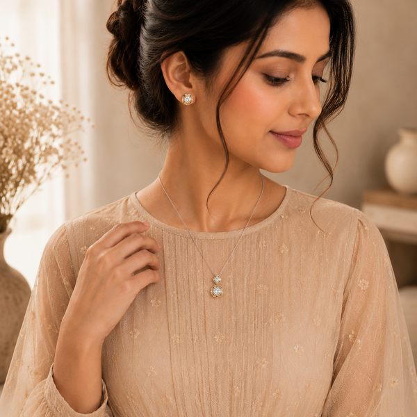 AANYA Ivory Bloom Pendant Set