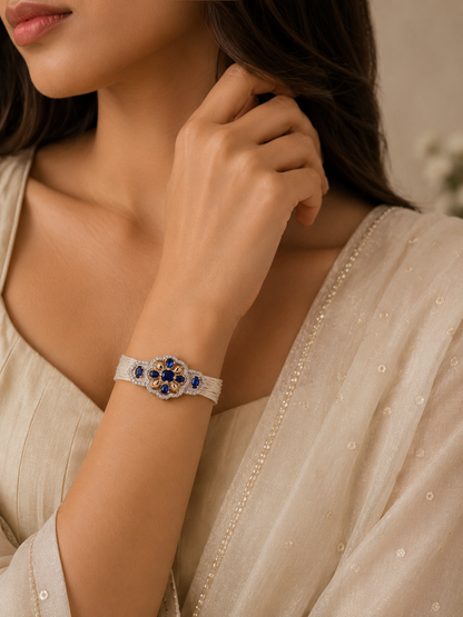 Female model wearing AANYA Crimson Royale Bracelet