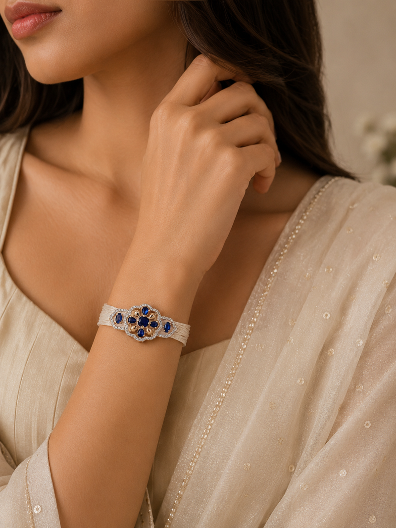 Female model wearing AANYA Crimson Royale Bracelet