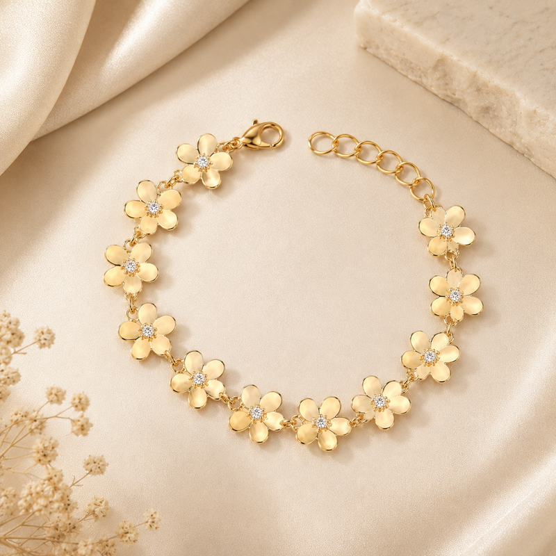 AANYA Golden Daisy Floral Bracelet