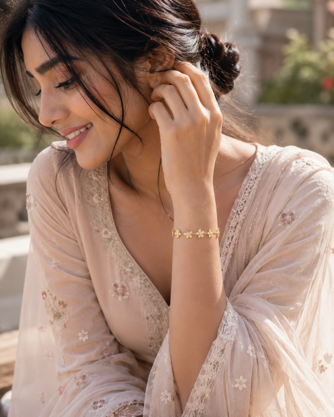 AANYA Golden Daisy Floral Bracelet
