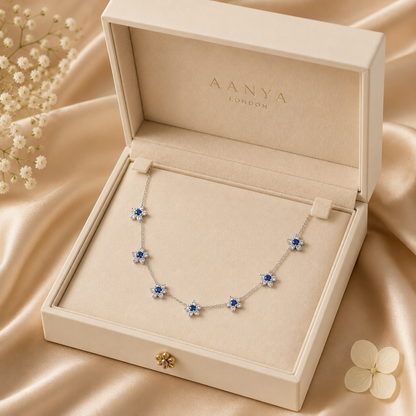 AANYA Blue CZ Floral Station Necklace