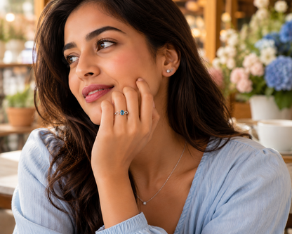 AANYA Blue Oval CZ Link Ring