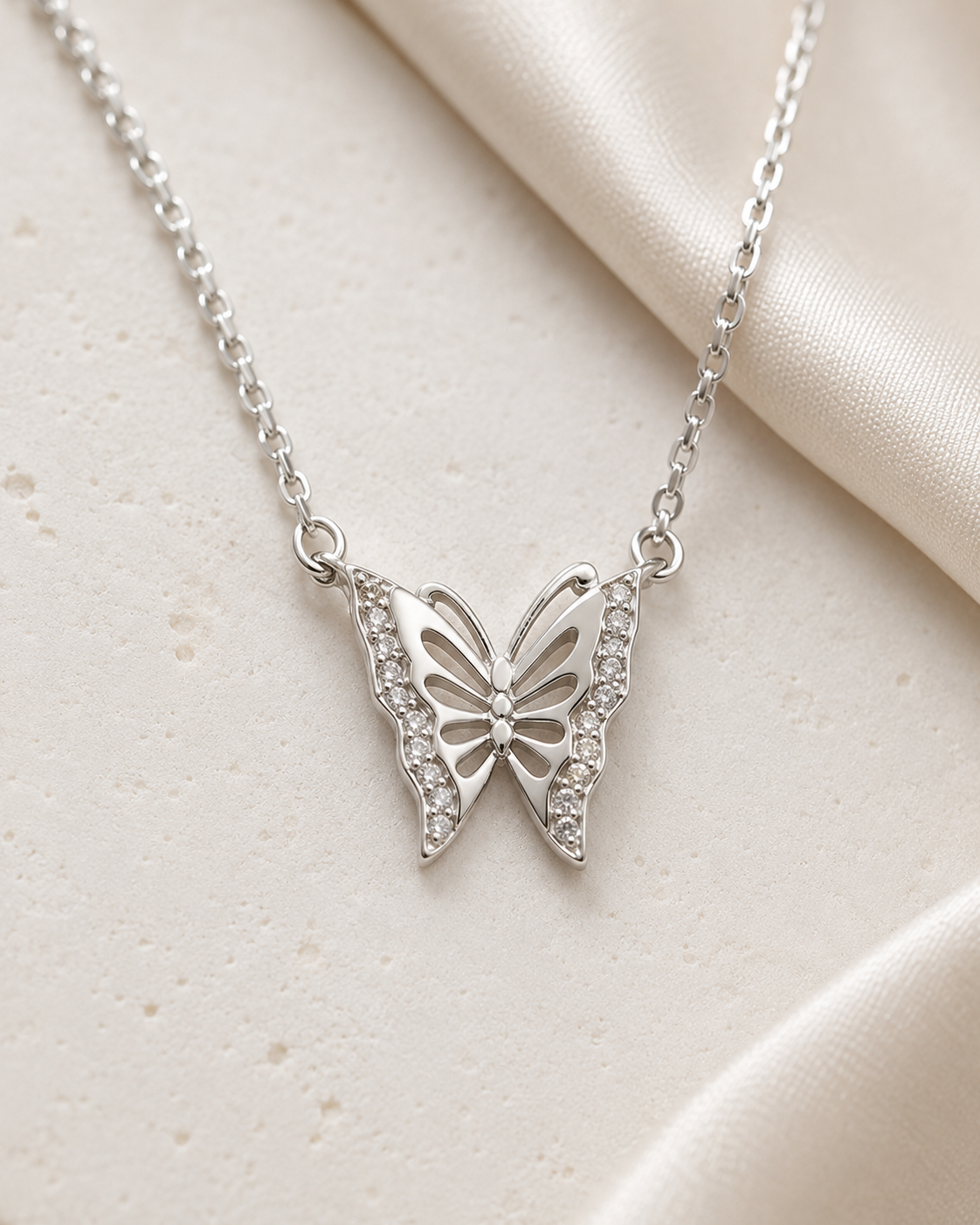 AANYA Butterfly Link Silver Pendant Necklace