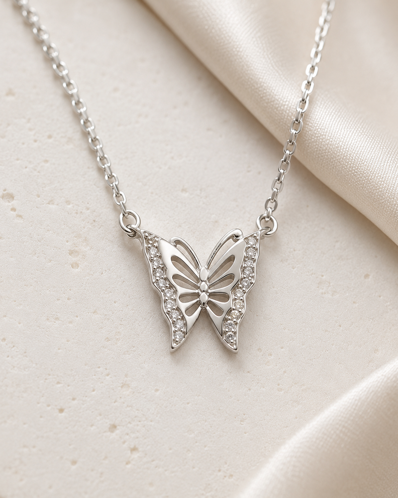 AANYA Butterfly Link Silver Pendant Necklace