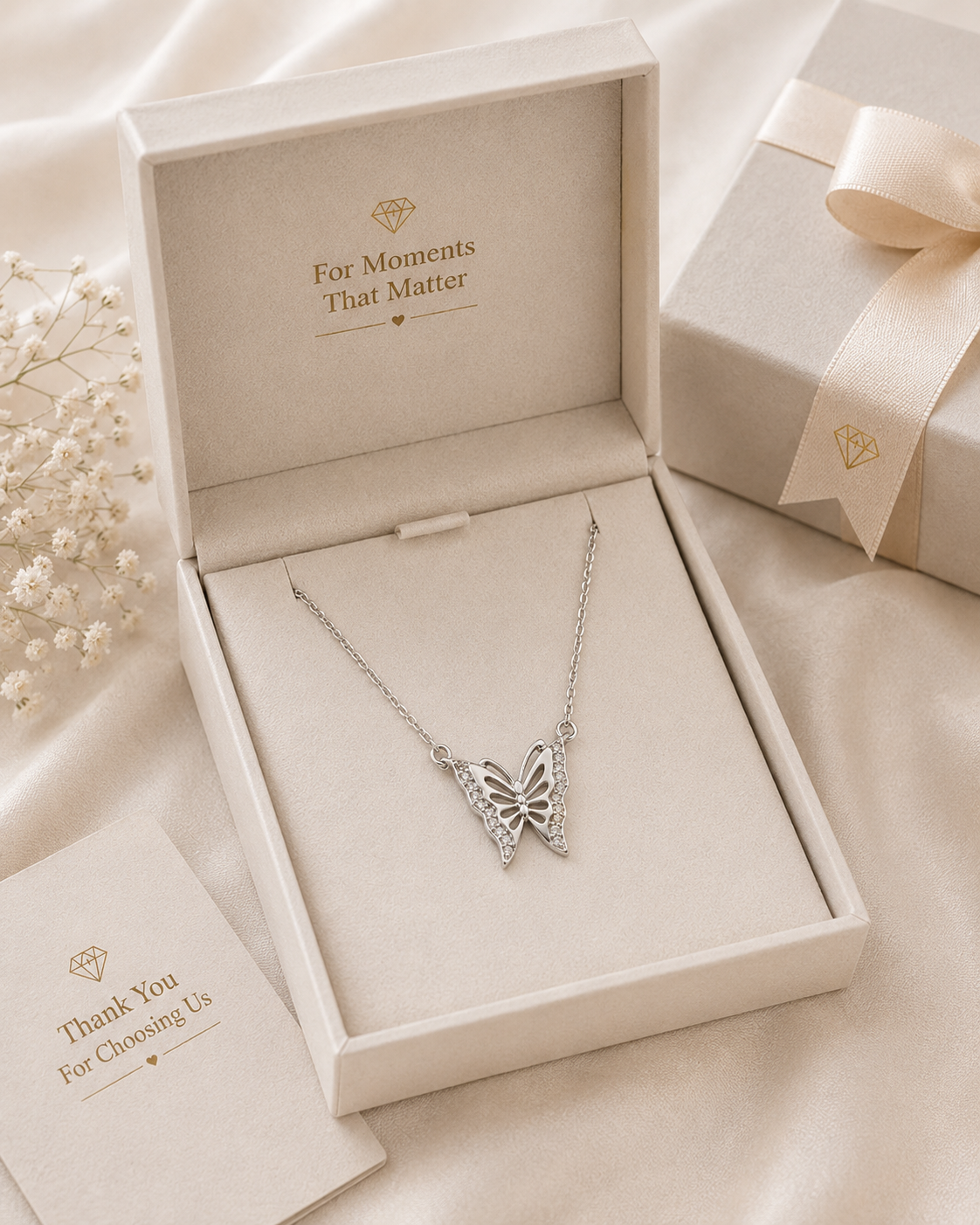 AANYA Butterfly Link Silver Pendant Necklace