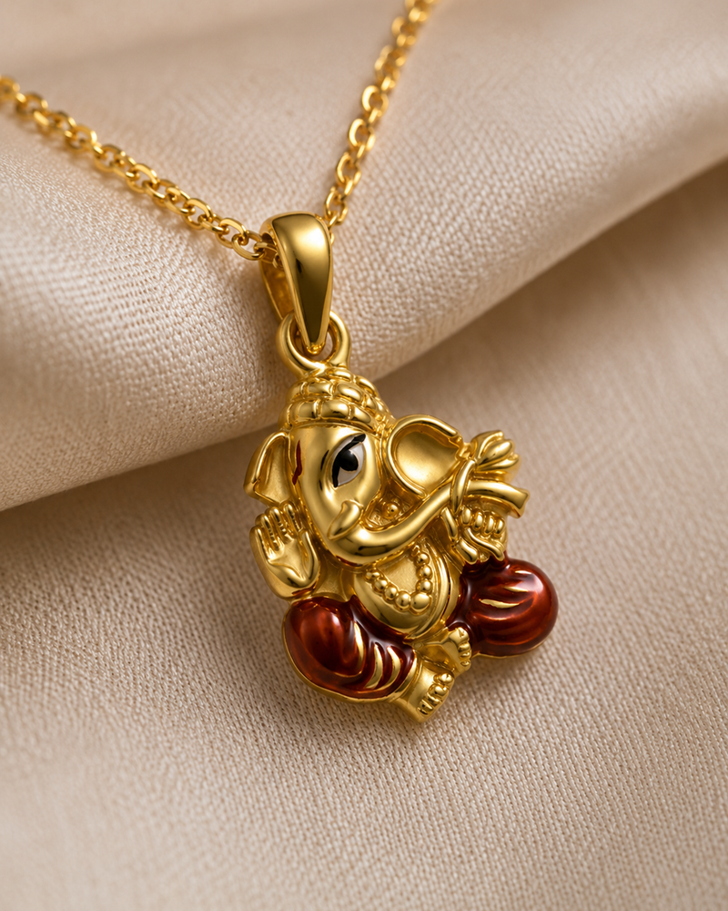 AANYA Divine Ganesha Silver Pendant