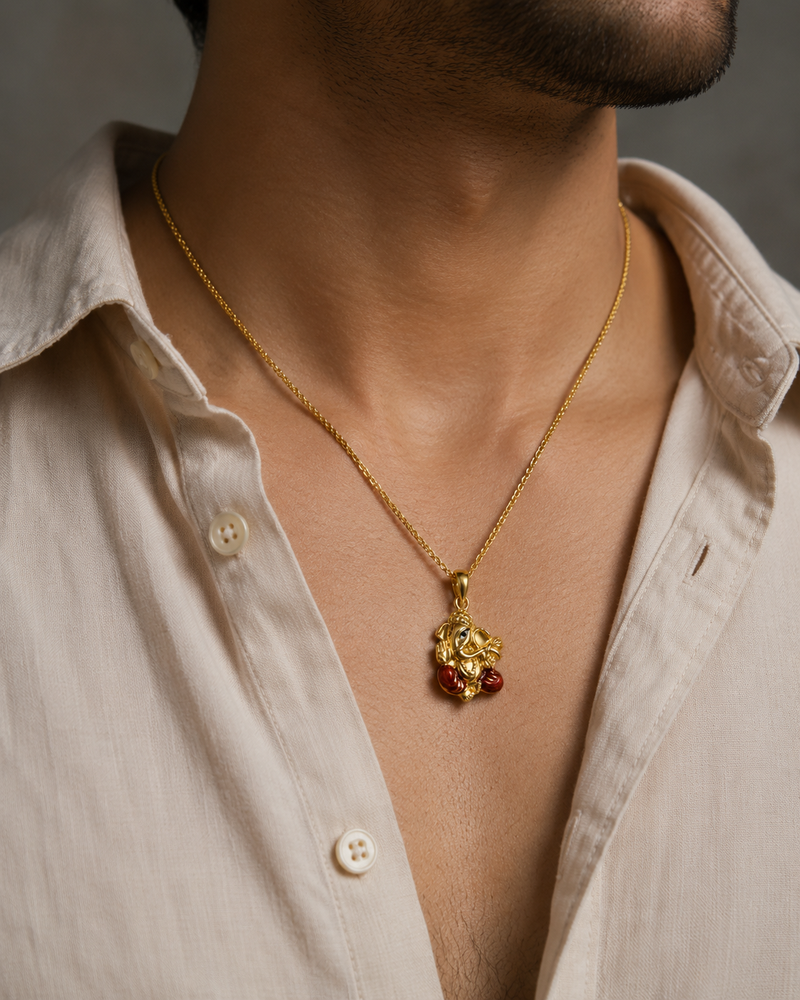 AANYA Divine Ganesha Silver Pendant