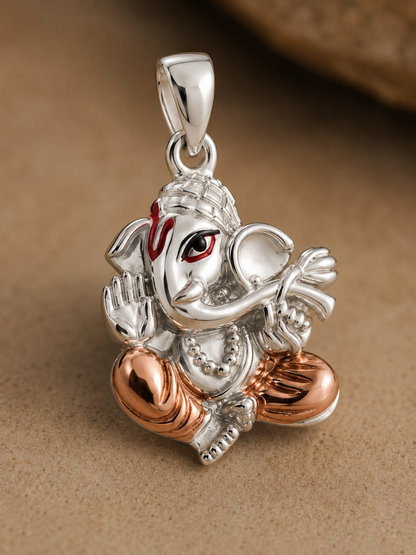AANYA Divine Ganesha Silver Pendant