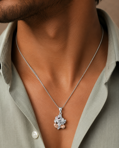 AANYA Divine Ganesha Silver Pendant