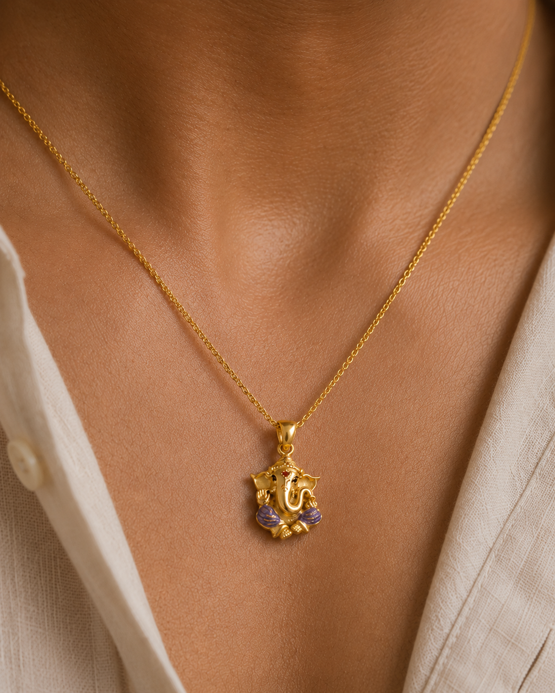 AANYA Divine Ganesha Silver Pendant