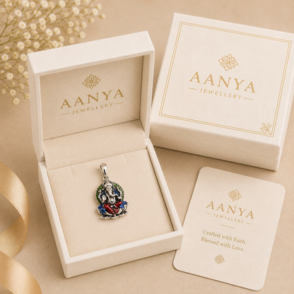 AANYA Divine Lotus Ganesha Silver Pendant