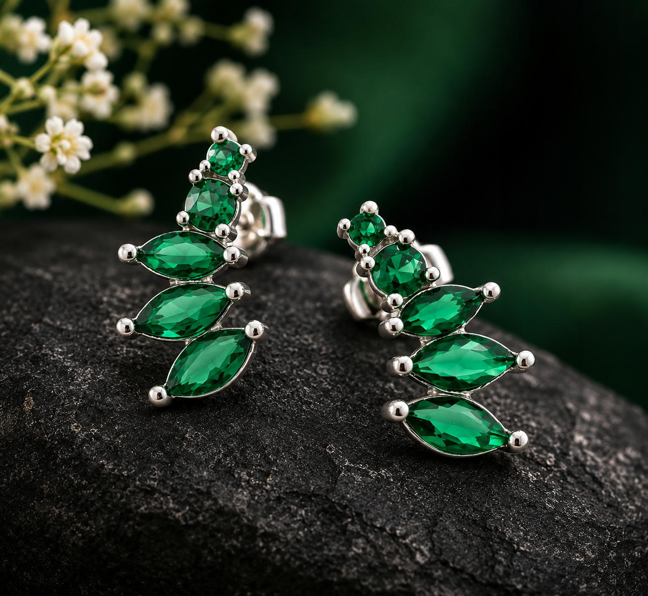 AANYA Emerald Leaf CZ Ear Climbers